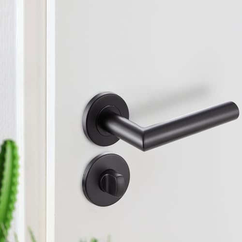 Stahlia® Dörrbeslag rostfritt stål handtagsset EMILIA innerdörrar rund rumsdörr dörrhandtag | WC – badrum | svart matt | dörrhandtag för dörrtjocklek 20–47 mm | monteringsmaterial