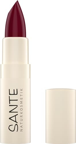Sante Naturkosmetik Moisture Lipstick 07 Mulberry, lápiz labial nutritivo con ácido hialurónico, efecto plump y sepilift, cuidado de labios para labios suaves en tono rojo oscuro brillante, 4,5 g