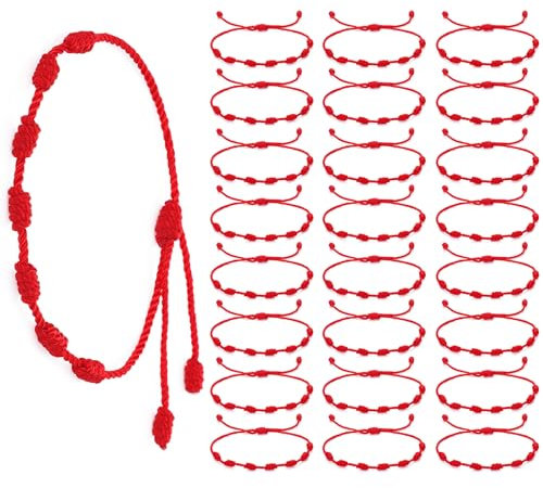 Yolev 24 Stück Rot Seil Armband - Schutz Amulett, Handgefertigtes Freundschaftsband, Knoten Kabbalah Glück Männer Glücksarmband, Damen Freundschaftsbänder, Kinder