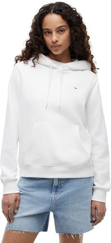 Tommy Jeans Damen Hoodie Flag Regular Fit, Weiß (White), L