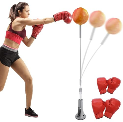 LIROPAU Punchingball Boxstand, 135-149cm Höhenverstellbarer, Box Ständer Standboxtrainer mit Starken Saugnäpfen, Antistress Mini Boxsack mit 1 Luftpumpe und 2 Paar Handschuhe (Erwachsener+Kind)