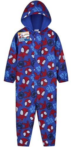 Marvel Spidey Tuta Impermeabile Bambino Resistente Acqua con Cappuccio Fodera Pile Tuta Antipioggia Abbigliamento Regalo Bambini (3-4 Anni, Blu)