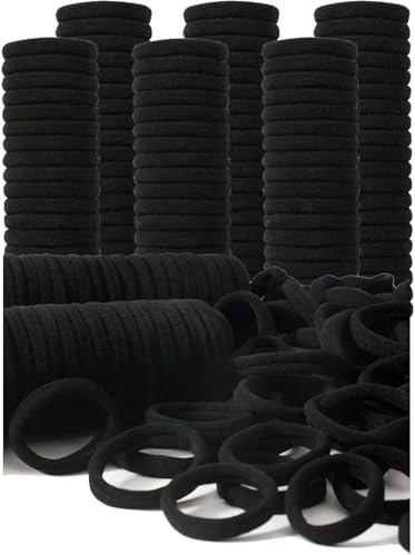 200PCS Black Hair Ties for Women & Girls Men Kids Toddler - Seamless, Thick, No Damage Elastic Hair Bands for Ponytails, Workouts, and Daily Use, Soft Seamless Nylon Hair Ties For Thick & Curly Hair.