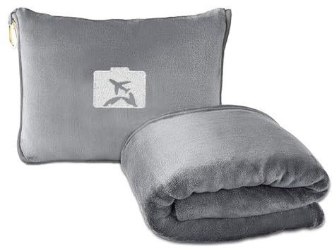 Reisedecke Kopfkissen Reisedecke Ultraleicht Warm Reisedecke Tragbare Reisedecke Faltbare Decke Tragbare Decke für Reiseflugzeuge für Reisen Fernflug Camping Autofahrt Wandern（Grau）