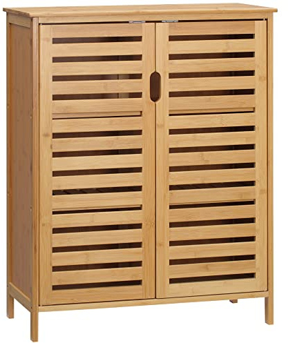 kleankin Meuble Salle de Bain en Bambou Rangement 68 x 32 x 86 cm Naturel
