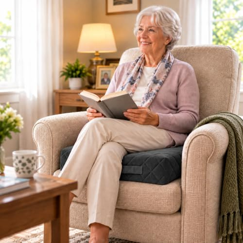 Homemate Tru-Boost Orthopaedic Chair Raiser 10cm Firm Support Armchair Booster Cushion Seat 45 x 45 x 10cm Washable Soft Quilted Velvet Feel Zipped Cover (Charcoal Grey)