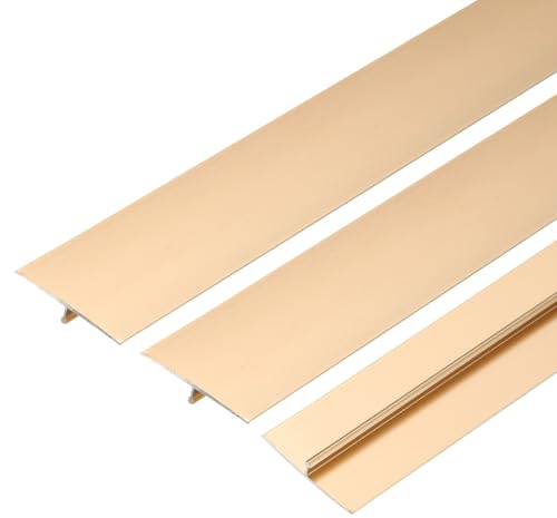 QUARKZMAN 3 stycken aluminium T-profil golvövergångslist 1,6 x 9 cm övergångslist för dörröppningar laminatgolv anslutning av laminatbrädor kakel guld