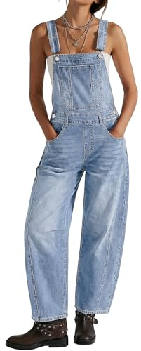 luvamia Jumpsuits for Women Denim Baggy Overalls for Women Summer Overalls Woman Distressed Blue Jean Jumpsuit Stretch Jean Overall for Womens Airy Blue Size Medium Fits US 8-10
