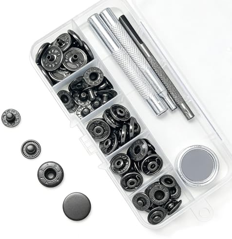 Boutons Pression en Métal avec 4 Outils, 15mm Boutons Pression pour Cuir, Bricolage, Tissu, Portefeuille, Vêtements (12 Sets, Argent)