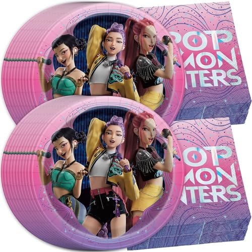 Unique KPop Demon Hunters Plates and Napkins for 32 | KPop Demon Hunters Birthday Decorations for Party | Officially Licensed