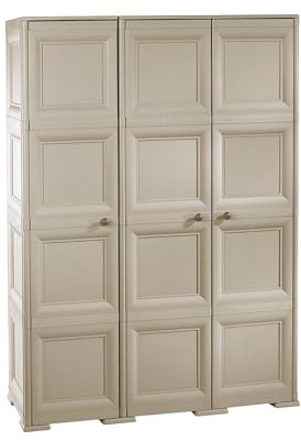 MA MAISON Armadio in Plastica 118 x 43 x 164 cm con 3 Ante, Vano Portascope e Puntali – Mobile Alto Salvaspazio per Ingresso e Balcone Coperto (Taupe)