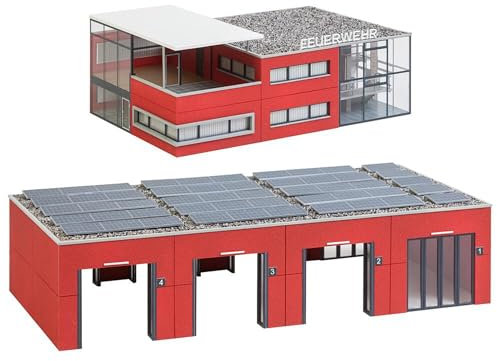 FALLER Moderne Feuerwache Modellbausatz mit 303 Einzelteilen 208 x 135 x 76 mm, 261 x 135 x 64,5 mm I Modelleisenbahn Zubehör H0 I Modelleisenbahn H0