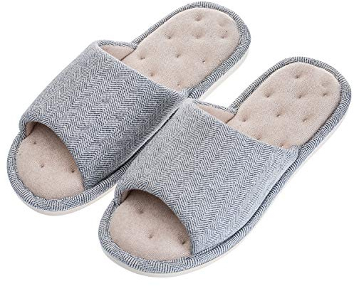 AhfuLife Echoapple Women's and Men's Unisex Washable Cotton Open-Toe Home Slippers Indoor Shoes Comfy Velvet Lined Memory Foam Slippers