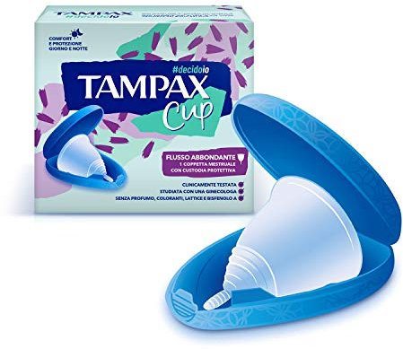 Tampax Cup, Coppetta Mestruale Riutilizzabile con Custodia Protettiva, Flusso Abbondante