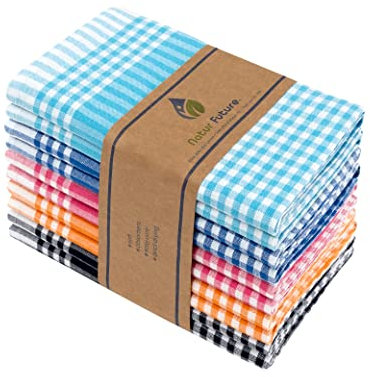 NATUR FUTURE® Geschirrtücher Baumwolle, 10er Set Mehrfarbig, 45x65cm, mit Aufhänger, Vintage Look kariert, Geschirrhandtücher Küchenhandtücher Küchentücher Putzlappen Trockentücher