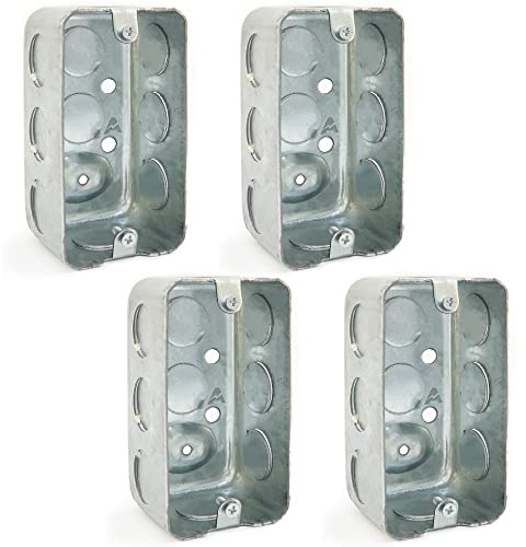 (4 Pack) 4 x 2 Inch Single-Gang Metal Handy Electrical Box, 1-7/8 Depth, Drawn Steel Construction, 1/2 Knockouts, Surface Mount Utility Box