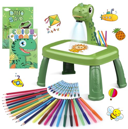 Dinosaur Drawing Projector Table with 72 Patterns Drawing Board Kids Art Tables with Pens,Pencils,Crayons,Drawing Book （12.6*9.5*14.5 inches）