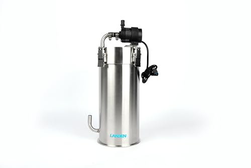 LANDEN PURA 300 External Canister Filter for Aquarium System, up to 30 Gallon, Stainless Steel Tank Canister with Water Pump and Double Tab Connector, Three-Stage Filtration