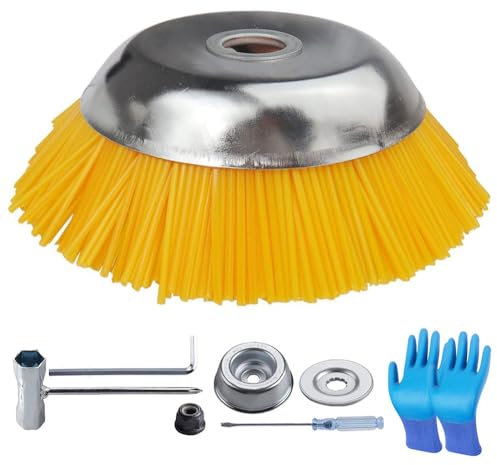 Unkrautbürste Nylon Freischneider,Unkrautbürste für Rasentrimmer,Motorsense Drahtbürste,Profi Unkrautbürste Freischneider,Wildkrautbürste,Freischneider Zubehör Jäten Drahtbürste (Gelb)