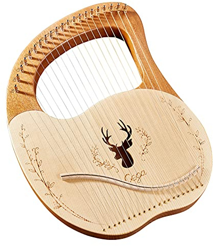 JINGFENG Cega 21 Metal Strings Lyre Harp Box Lyre Harp Spruce Topboard Mahogany Backboard String Instrument with Tuning Wrench Picks Music Note Sticker