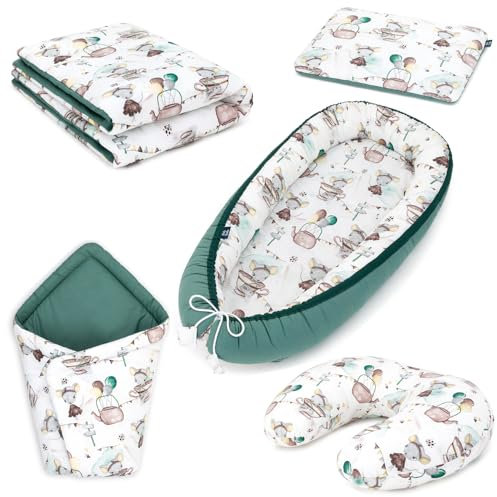 Peti Bebe Baby-Set 5-in-1: Babynest + Bettdecke + Kissen + Wickelschlafsack + Stillkissen