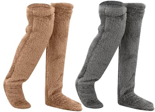 Teddy Socken Plüsch Overknee Socken Flauschig: Damen Strümpfe Stulpen Teddy lange Beinwärmer Winter Warme Gestreifte Schlafsocken Frauen Wintersocken Kniestrümpfe für Schlafen Zuhause Kniestrümpfe