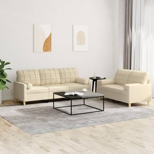 ShGaxin Sofaset med kuddar 2 delar krämtyg, vardagsrumssoffor, hem soffa, vardagsrumsmöbler, relaxsoffa, modern soffa - 3201324