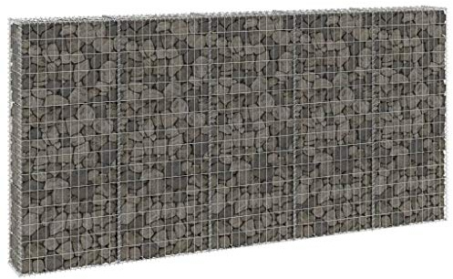 Tino Tech Gaviones de acero galvanizado, 300 x 30 x 150 cm, color plateado, cesta de piedra, gaviones, gaviones, valla de jardín, gaviones, gaviones, gaviones, rejilla