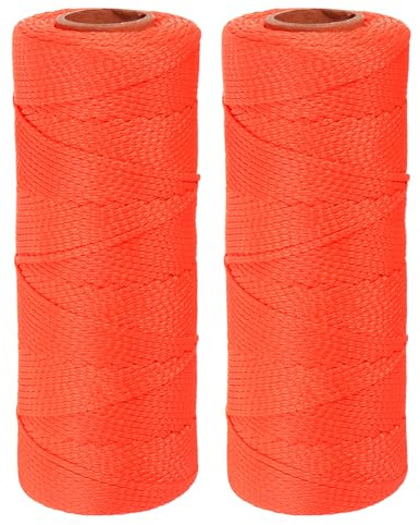 sourcing map 2pcs Twisted Nylon Mason Line 1.5mm x 500 Ft Braided Twine String Lines for Fishing Gardening Crafting, Orange