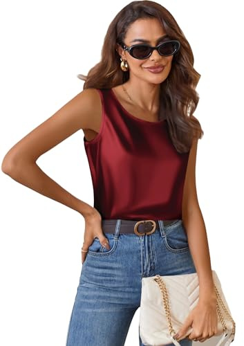Zeagoo Top Mujer Satinado Sin Mangas Blusa Elegante Verano Camiseta de Tirantes Fluida Estilo Casual y Oficina para Mujer S-XXL