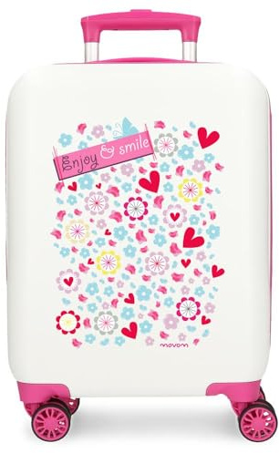 Movom Enjoy & Smile Maleta de Cabina Blanco 33x50x20 cms Rígida ABS Cierre de combinación Lateral 28,4L 2 kgs 4 Ruedas Dobles Equipaje Mano