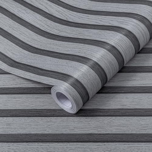 Hode Wood Panel Wallpaper 44cmx600cm, Grey Wood Effect Vinyl Self Adhesive, Slat Wallpape Sticky Back Plastic Roll Contact Paper for Walls Cupboard Doors