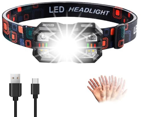 AUXHCYL Stirnlampe LED Wiederaufladbar, Superhell 2000 Lumen Kopflampe, Leicht Langlebig Stirnlampen mit Sensor und Rotlicht, 10 Lichtmodi Headlamp Ideal für Joggen Camping Angeln Radfahren Notfall