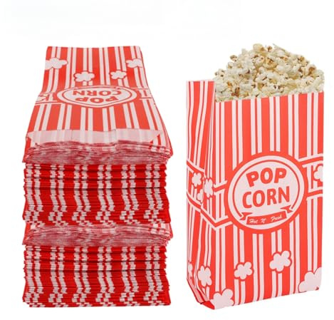 MUXHEL Set di 300 sacchetti per popcorn, 21 x 9 x 6 cm, sacchetti per popcorn, accessori per bar, serate cinematografiche