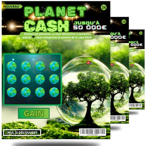 NOZHAM® X3 Faux Tickets à Gratter Gagnants Planet Cash – Gag avec Gain FICTIF 10 000€ – Blague Surprise Idée Cadeau – Anniversaire, Soirée, Enterrement Vie de Garçon/Fille