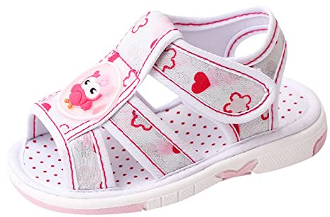 Småbarn skor flickor 24, sommar babyskor krypskor Kawaii nyfödda öppen tå lära-gå-skor dopskor mjuk sula halkfri babyskor inomhus utomhus sandaler barnskor, Vit, 24 EU