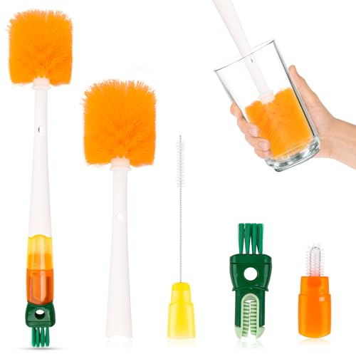 Flaskborste, rengöringsborste långt handtag, 5 st. flaska rengöringsborstar set koppborste pipettborste rengöringsartefakt repfri rengöring för babyflaskor glas termosmugg