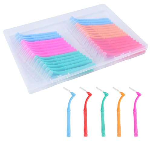 60 brossettes interdentaires, brossettes interdentaires en forme de L disponibles en 5 tailles avec manche antidérapant Brossettes dentaires pour le nettoyage des espaces interdentaires, le nettoyage