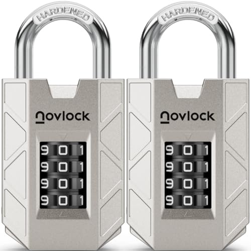 NOVLOCK Candado de combinación de 4 dígitos – resistente y seguro – arco de acero templado de 7 mm – para taquillas, armarios, portones, vallas y cobertizos – 2 unidades, plata