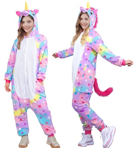 Costume de Licorne pour Adulte- Combinaison Pilou Pyjamas une pièce- Pyjama Onesie Adulte Animal Licorne - Combinaison de Nuit en Peluche pour Homme et Femme- Cosplay Costume de Carnaval Halloween