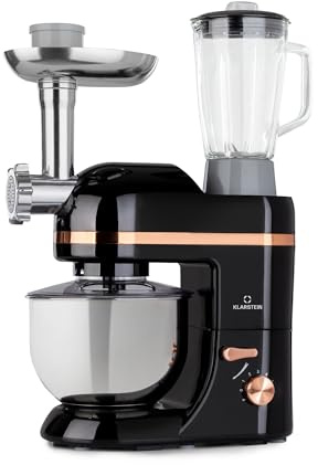 Klarstein Stand Mixer, 5L Food Mixer for Baking with Bowl, 1800W Cake Mixer w/Beater, Dough Hook, Whisk, 1.5L Blender, Food Processor Meat Grinder, 6 Speed Electric Mixer for Baking Bread Pastry