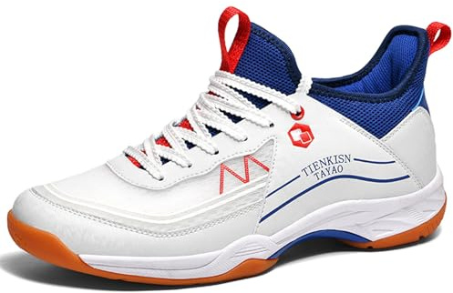 Hiuzylqx Chaussures de Tennis pour Hommes Chaussures De Tennis De Table Respirant Confortable pour Badminton,Volleyball,Squash,Blanc,45 EU