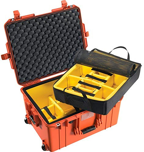 Peli Air 1607 vagn med ett styckesystem, orange, skyddsväska, fotoväska, vattentät, IP67, avdelare set