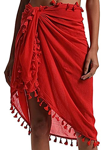 YULOONG Femmes Plage Wrap Jupes Court Tablier À Franges Sarong en Mousseline De Soie Maillots De Bain Cover Ups Sexy Bikini Wrap