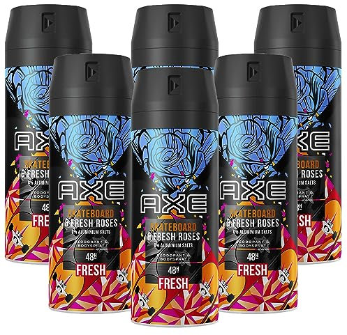 6xAxe Skateboard & Fresh Roses Deodorant 48h Schutz ohne Aluminiumsalze je 150ml