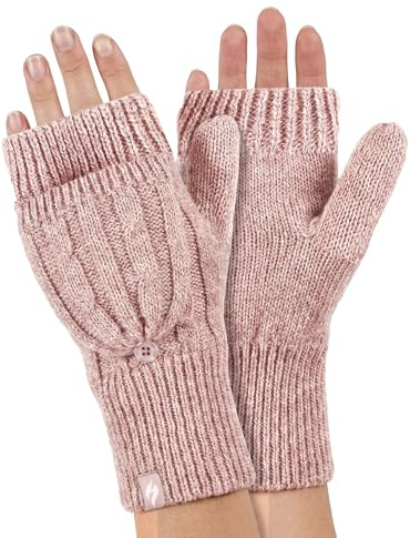 HEAT HOLDERS - Womens Thermal Converter Fingerless Cable Knit 2.3 tog Gloves (Dusky Pink)
