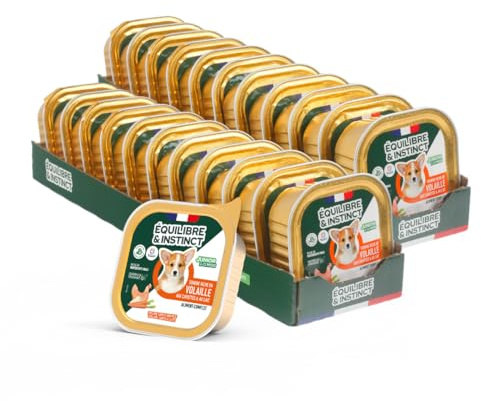 EQUILIBRE & INSTINCT - Chiot - Pâtée Nourriture Humide Volaille - Soutient la Croissance - Recette Complète Formulée avec des Vétérinaires - 22x150g - Fabriqué en France