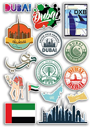 Foglio A4 Adesivi in vinile Dubai - Emirati Arabi Uniti Luoghi di interesse degli Emirati Arabi Uniti Bandiera della città Mappa Vacanza Valigia Bagagli Scrapbook Cultura Viaggio #78872