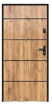 Venta-unica - Puerta de entrada de acero y inox Alt. 207 x Ancho 100 cm efecto roble - abre a la izquierda - NAXARA