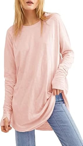Ebifin Maglietta a maniche lunghe da donna, scollo rotondo, a maniche lunghe, maglietta basic a tunica.